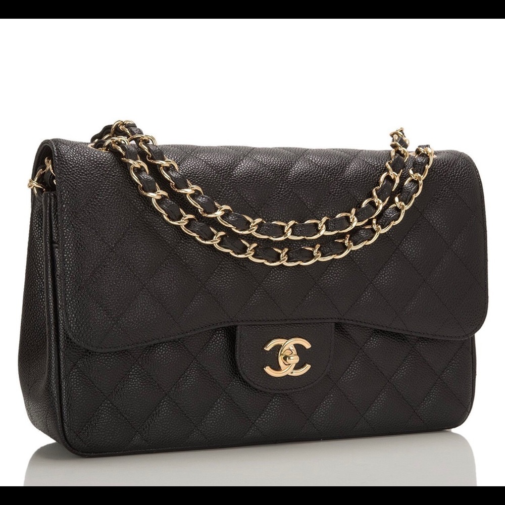 Authentic Chanel Quilted Caviar Jumbo Classic Bag